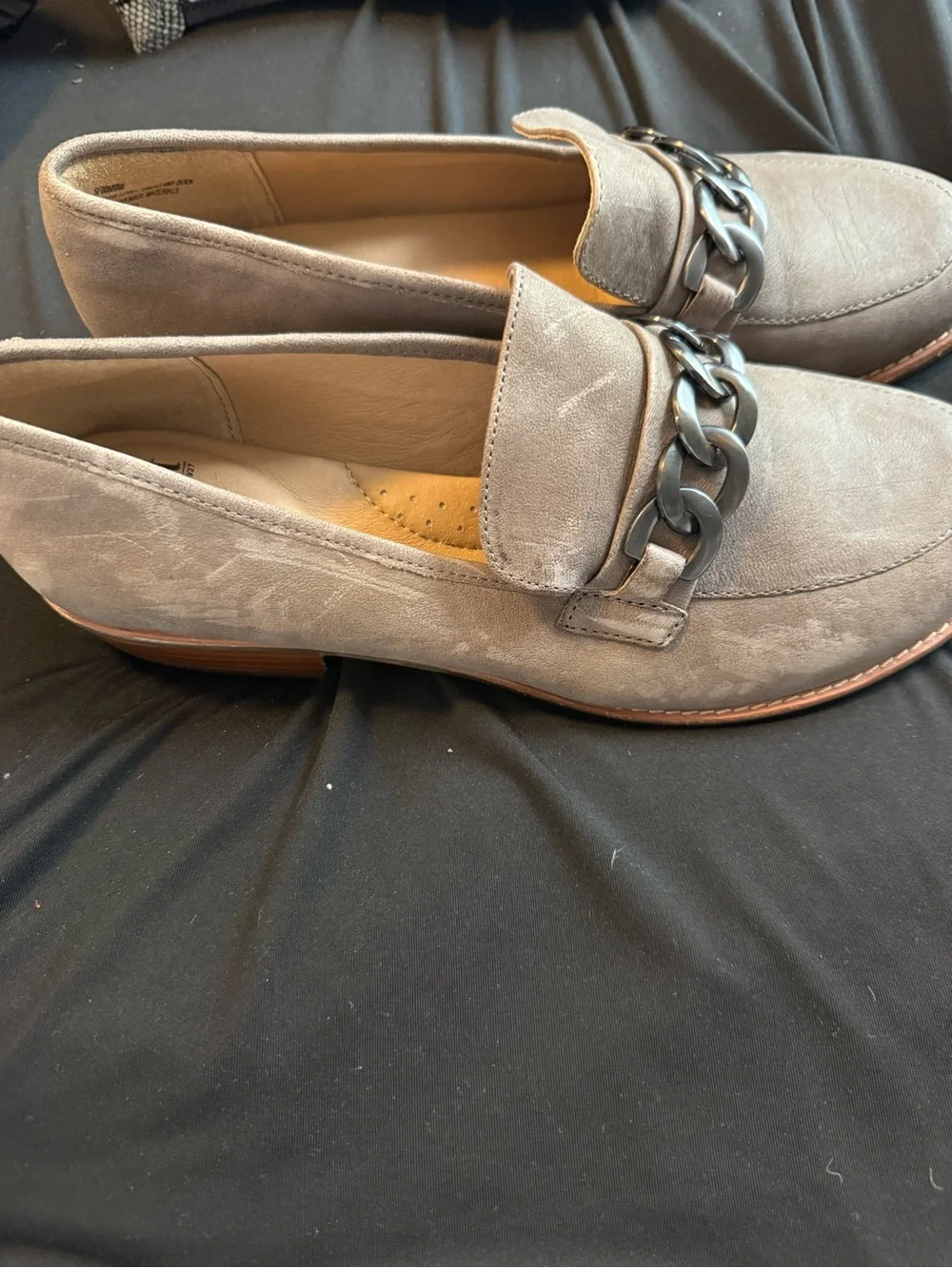 Women’s Taupe Suede Chain-Trim Loafers